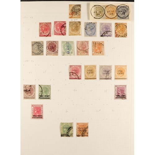 934 - MALAYA-STRAITS SETT. 1867 - 1921 COLLECTION of 120+ used stamps on pages, includes 1867 12c on 4a & ... 