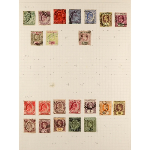 934 - MALAYA-STRAITS SETT. 1867 - 1921 COLLECTION of 120+ used stamps on pages, includes 1867 12c on 4a & ... 