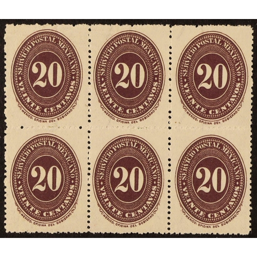 998 - MEXICO 1890-95 20c dark violet on watermarked wove paper, perf 12, Scott 220A (see note after SG 174... 