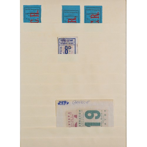 1421 - GREAT BRITAIN RAILWAY PARCEL STAMPS on buff stock pages, in binder. Caledonian Railway & Cheshire Li... 