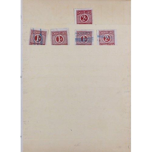 1421 - GREAT BRITAIN RAILWAY PARCEL STAMPS on buff stock pages, in binder. Caledonian Railway & Cheshire Li... 