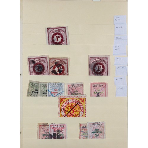 1421 - GREAT BRITAIN RAILWAY PARCEL STAMPS on buff stock pages, in binder. Caledonian Railway & Cheshire Li... 