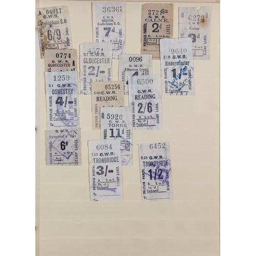 1421 - GREAT BRITAIN RAILWAY PARCEL STAMPS on buff stock pages, in binder. Caledonian Railway & Cheshire Li... 