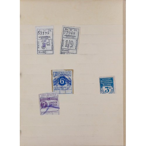 1421 - GREAT BRITAIN RAILWAY PARCEL STAMPS on buff stock pages, in binder. Caledonian Railway & Cheshire Li... 