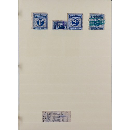 1421 - GREAT BRITAIN RAILWAY PARCEL STAMPS on buff stock pages, in binder. Caledonian Railway & Cheshire Li... 