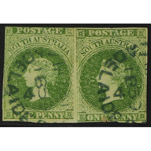 250 - AUSTRALIAN STATES SOUTH AUSTRALIA 1856-58 1d yellow green imperf, SG 6, used pair, tear at base of r... 