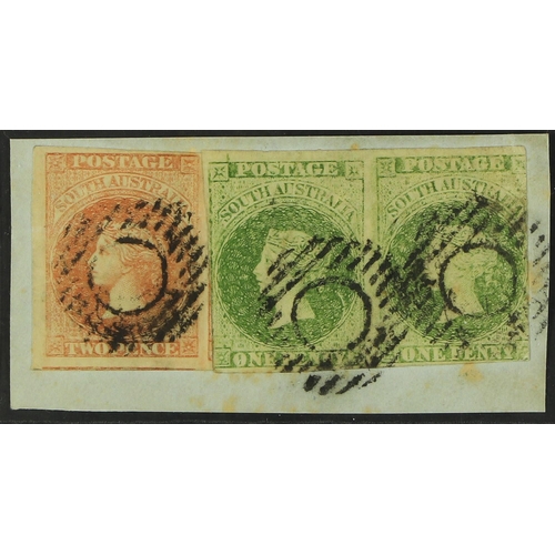 251 - AUSTRALIAN STATES SOUTH AUSTRALIA 1856-58 1d yellow green (pair) & 2d red imperfs (SG 6 + 9) used, t... 