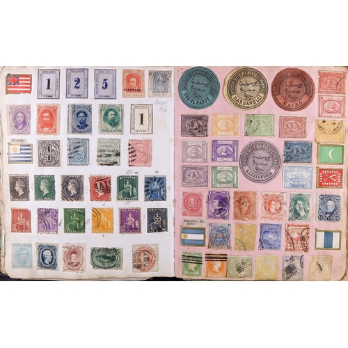 100 - OLDE VICTORIAN STAMP ALBUM - PHILATELIC HISTORY! A truly unique, original collection of stamps paste... 