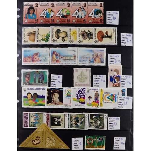 107 - WORLD TOPICAL RETAIL FOLDERS Mostly 1970's-1990's chiefly never hinged mint stamps, sets & mini-shee... 