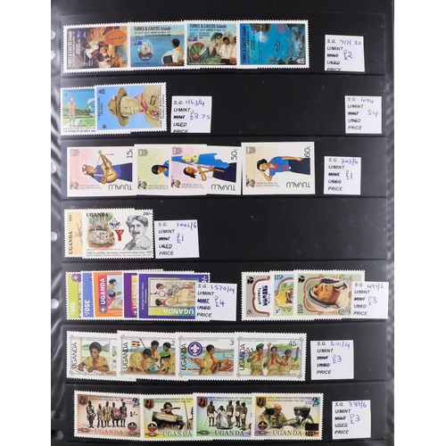 107 - WORLD TOPICAL RETAIL FOLDERS Mostly 1970's-1990's chiefly never hinged mint stamps, sets & mini-shee... 