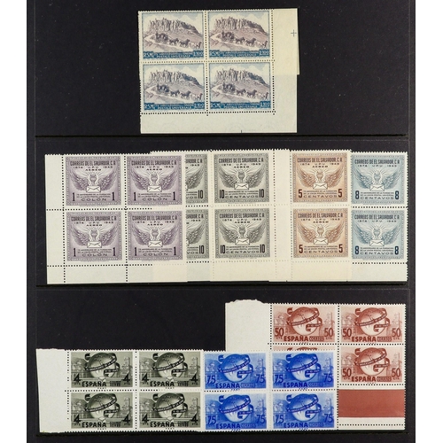 118 - UNIVERSAL POSTAL UNION FOREIGN ISSUES 1949 never hinged mint collection of BLOCKS of 4 and mini-shee... 