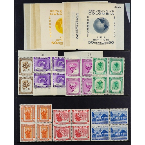 118 - UNIVERSAL POSTAL UNION FOREIGN ISSUES 1949 never hinged mint collection of BLOCKS of 4 and mini-shee... 