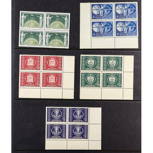 118 - UNIVERSAL POSTAL UNION FOREIGN ISSUES 1949 never hinged mint collection of BLOCKS of 4 and mini-shee... 