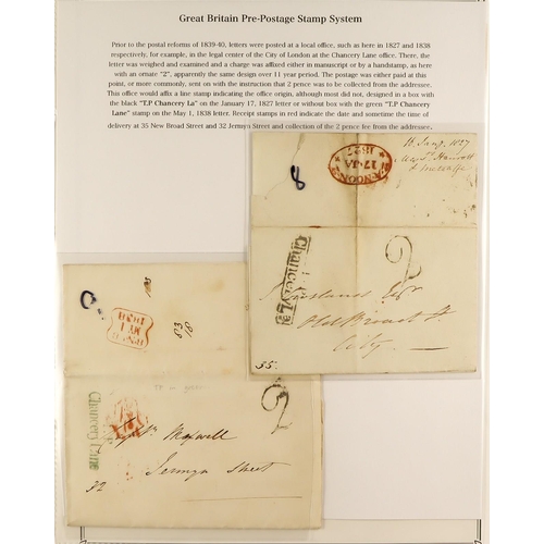 1877 - GB. COVERS & POSTAL HISTORY 1586 - 1840 PREMIUM STAMPLESS COVERS COLLECTION expertly presented and d... 