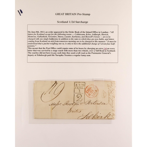 1877 - GB. COVERS & POSTAL HISTORY 1586 - 1840 PREMIUM STAMPLESS COVERS COLLECTION expertly presented and d... 