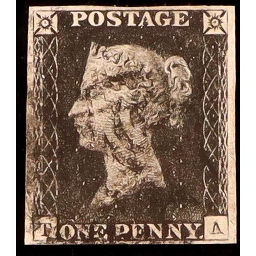 1956 - GB.PENNY BLACKS 1840 1d black 'TA' plate 1b, SG 2, used with 4 margins. Lot 1956 (P) [a]