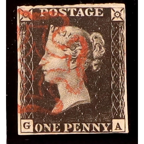 1962 - GB.PENNY BLACKS 1840 1d black 'GA' plate 4, SG 2, used with 4 margins & red MC cancellation. Lot 196... 