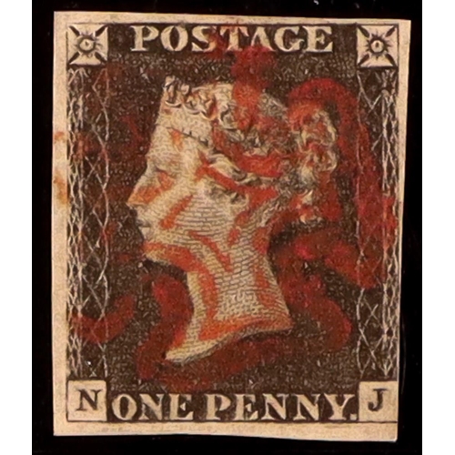 1966 - GB.PENNY BLACKS 1840 1d black 'NJ' plate 1b (horizontal scratch below 'Y' of 'Penny' and 'J' square.... 