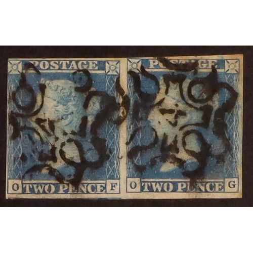 2076 - GB.QUEEN VICTORIA 1841 2d pale blue imperf plate 3 'OF-OG' pair (with 'OG' re-entry), each with '4' ... 