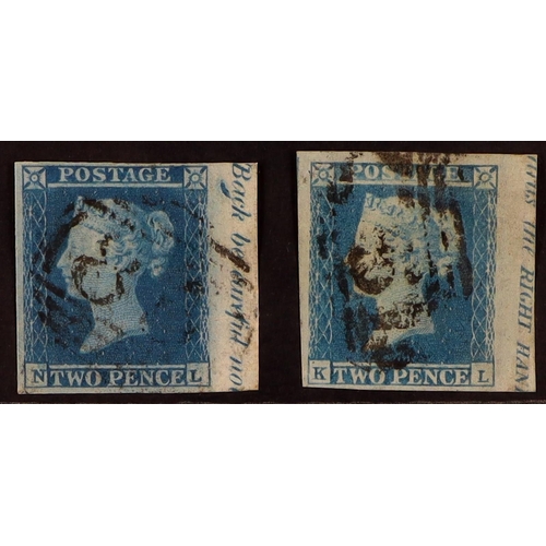 2078 - GB.QUEEN VICTORIA 1841 two 2d plate 4 imperfs with 'NK' blue & 'KL' pale blue each with large part s... 