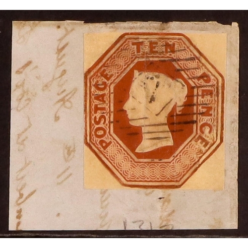 2091 - GB.QUEEN VICTORIA 1847-54 10d brown (die II) embossed, SG 57, used example on piece, lightly cancell... 