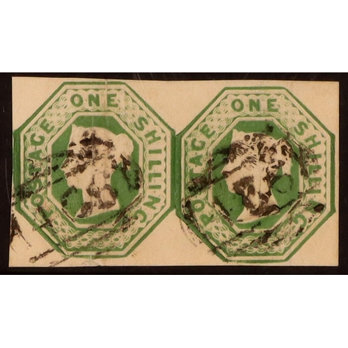 2092 - GB.QUEEN VICTORIA 1847-54 1s green embossed, SG 55, used horizontal PAIR, both stamps with four marg... 