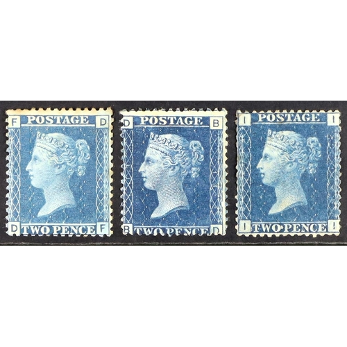 2123 - GB.QUEEN VICTORIA 1858-76 2d blues plate 9, 13 and 15, SG 45/47, mint, minor flaws. Cat £1250 Lot 21... 