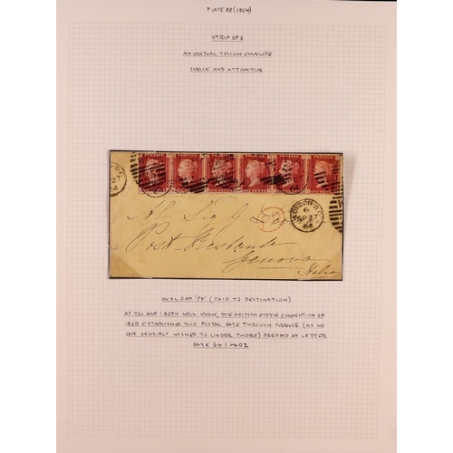 2124 - GB.QUEEN VICTORIA 1864 - 1878 PENNY PLATES ON COVERS. A group of 4 unusual covers 1864 strip 6 sent ... 