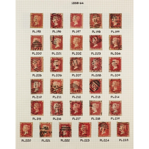 2125 - GB.QUEEN VICTORIA 1864-79 1d reds complete set of plates (less 77) on album pages. The 225 is in fin... 