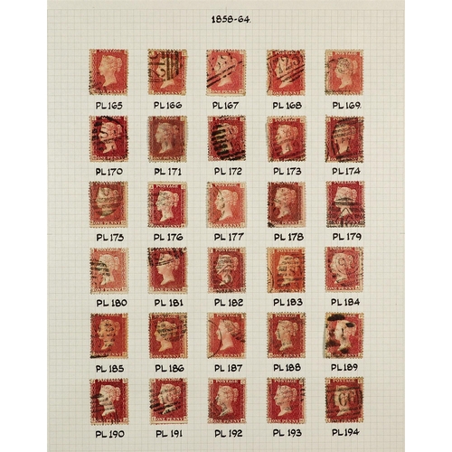 2125 - GB.QUEEN VICTORIA 1864-79 1d reds complete set of plates (less 77) on album pages. The 225 is in fin... 