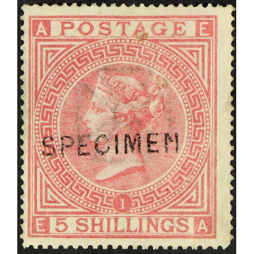 2130 - GB.QUEEN VICTORIA 1867 5s pale rose plate 1 overprinted 'SPECIMEN', SG 127s, fine mint. Cat £1000+. ... 