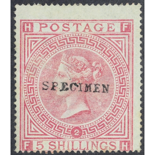 2131 - GB.QUEEN VICTORIA 1867 5s pale rose plate 2, with type 9 'SPECIMEN', Spec. J122s, good colour, cente... 