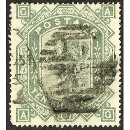 2134 - GB.QUEEN VICTORIA 1867-83 10s greenish grey. Wmk Maltese Cross, SG 128, used with rounded lower left... 