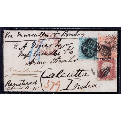 2137 - GB.QUEEN VICTORIA 1868 (11 Sept) env sent by registered mail from London to an Army Agent at Calcutt... 