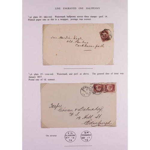 2138 - GB.QUEEN VICTORIA 1870 ½d Bantam, Plate 19 pair on envelope Barrhead to Edinburgh, and Plate 20 sing... 