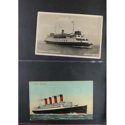 244 - SHIPS PICTURE POSTCARDS 1900's-1950's unused & used collection in album, includes various ocean line... 