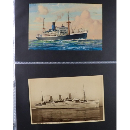 244 - SHIPS PICTURE POSTCARDS 1900's-1950's unused & used collection in album, includes various ocean line... 