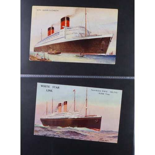 244 - SHIPS PICTURE POSTCARDS 1900's-1950's unused & used collection in album, includes various ocean line... 