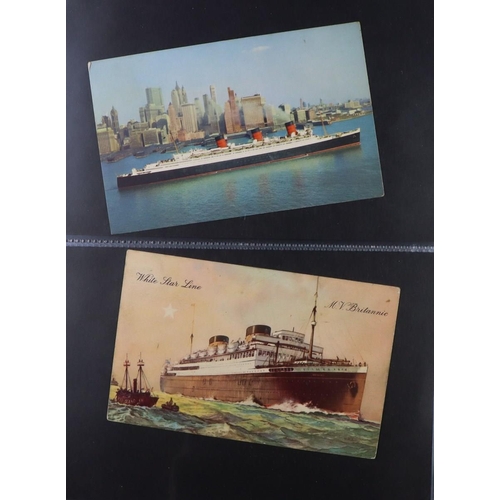 244 - SHIPS PICTURE POSTCARDS 1900's-1950's unused & used collection in album, includes various ocean line... 