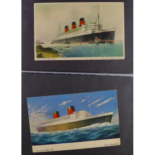 244 - SHIPS PICTURE POSTCARDS 1900's-1950's unused & used collection in album, includes various ocean line... 