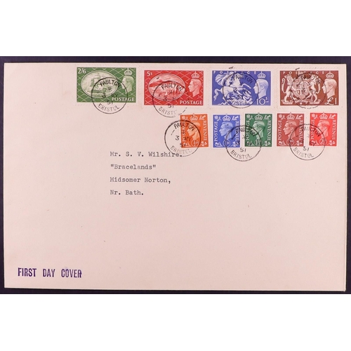 2525 - GB.FIRST DAY COVERS 1951 (3 May) Festival high values set + colour change definitives set tied toget... 