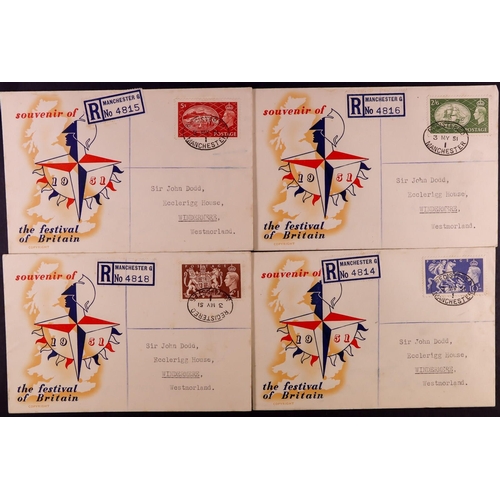 2526 - GB.FIRST DAY COVERS 1951 (3 May) Festival high values set on 4 matching 'Festival of Britain' illust... 