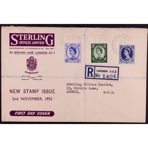 2531 - GB.FIRST DAY COVERS 1953 (2 Nov) 4d, 1s3d and 1s6d Wilding definitives on illustrating FDC tied Grac... 