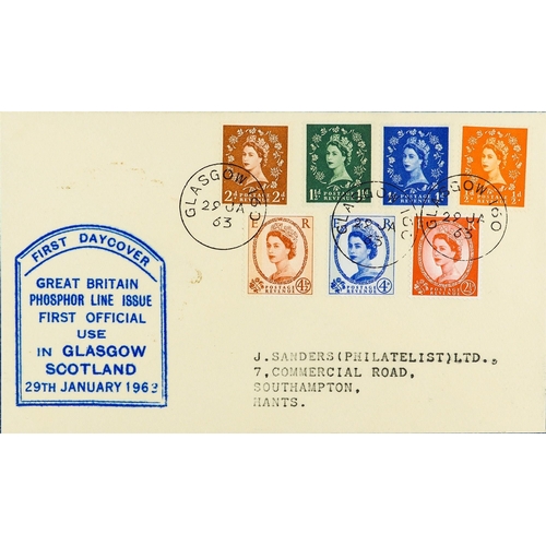 2541 - GB.FIRST DAY COVERS 1963 (29 Jan) 7 phosphor Wilding stamps tied to First Official Use of Phosphor L... 