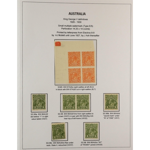 326 - AUSTRALIA 1914 - 1936 KING GEORGE V HEADS, ADVANCED MINT COLLECTION displayed and annotated to a hig... 