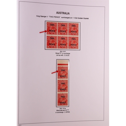 326 - AUSTRALIA 1914 - 1936 KING GEORGE V HEADS, ADVANCED MINT COLLECTION displayed and annotated to a hig... 