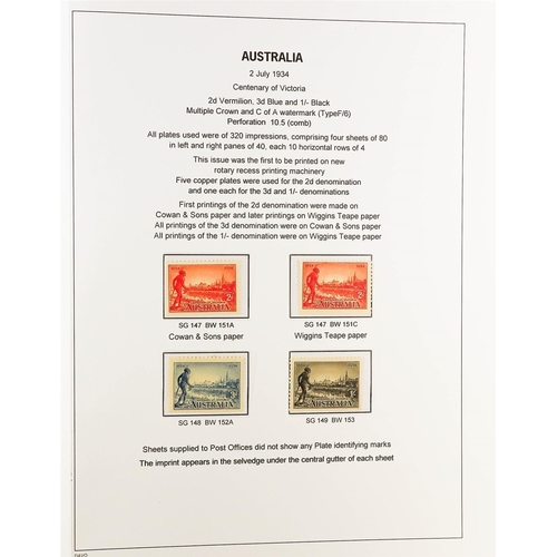 332 - AUSTRALIA 1927 - 1936 SPECIALISED COMMEMORATIVE ISSUES COLLECTION Davo album displayed and annotated... 