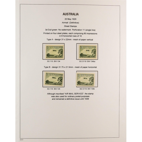 332 - AUSTRALIA 1927 - 1936 SPECIALISED COMMEMORATIVE ISSUES COLLECTION Davo album displayed and annotated... 