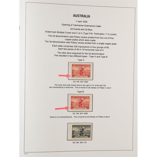 332 - AUSTRALIA 1927 - 1936 SPECIALISED COMMEMORATIVE ISSUES COLLECTION Davo album displayed and annotated... 