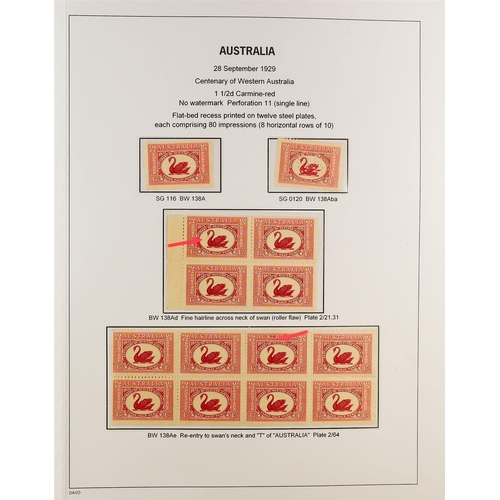 332 - AUSTRALIA 1927 - 1936 SPECIALISED COMMEMORATIVE ISSUES COLLECTION Davo album displayed and annotated... 